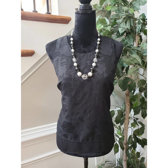 Banana Republic Womens Black Floral Polyester Round Neck Sleeveless Top Blouse S - Picture 1 of 10